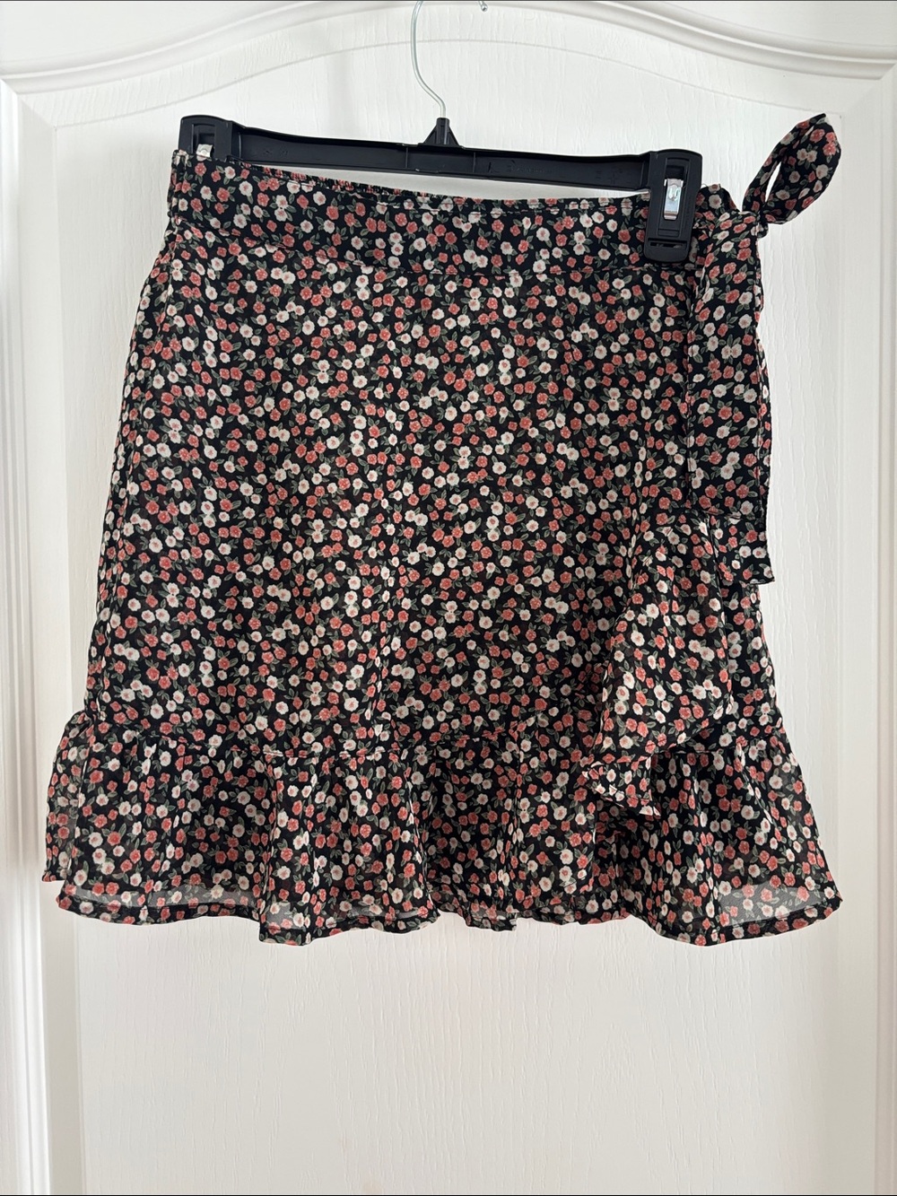 Hollister Black Wrap Mini Skirt with Pink and Cream Floral